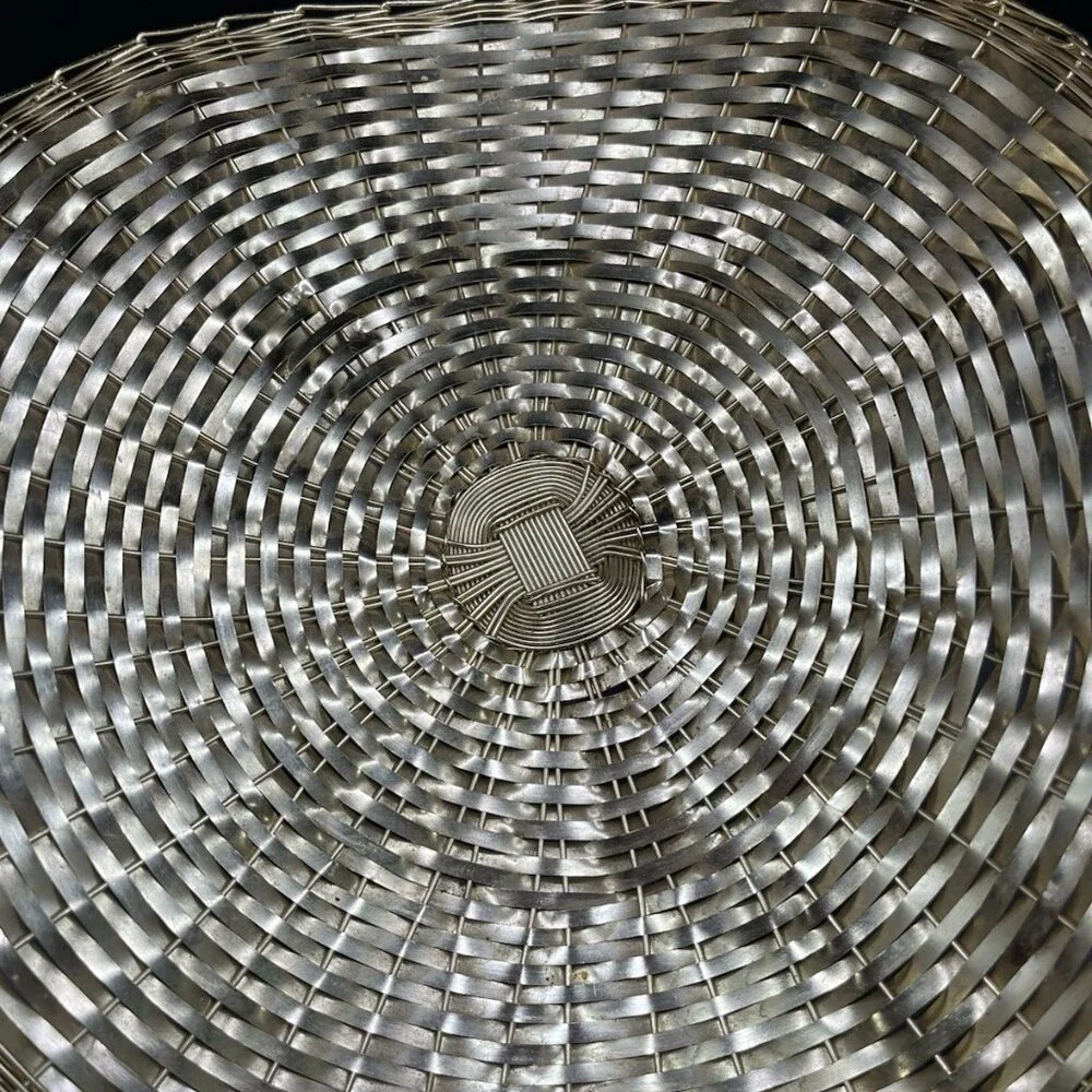 Vintage 60s Woven Metal Basket MCM Hollywood Regency Gold Tone Decorative Atomic